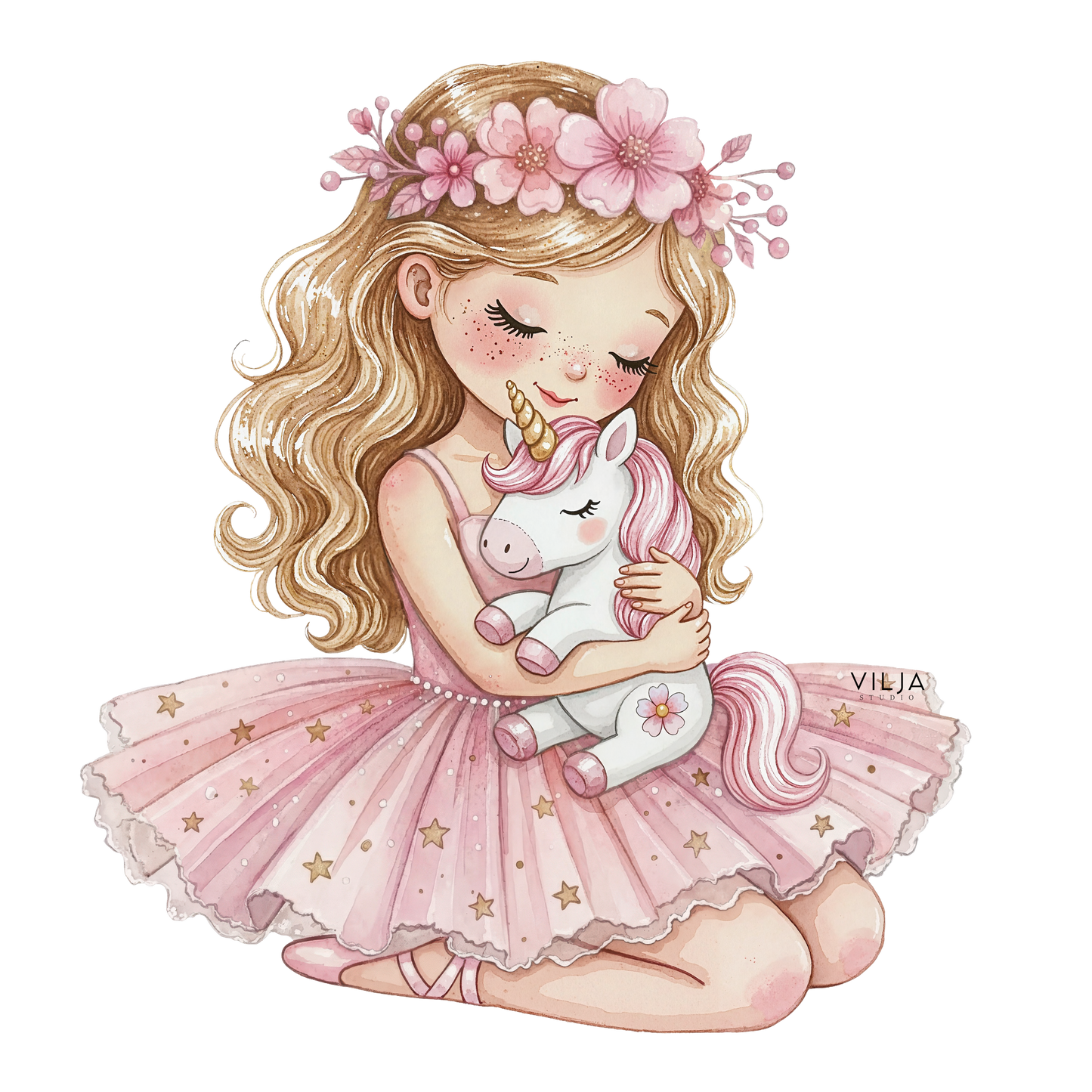 Silityskuva: Pinkki ballerina ja yksisarvinen