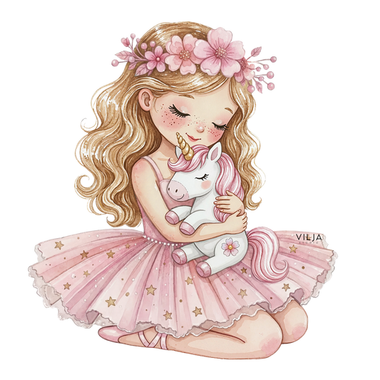 Silityskuva: Pinkki ballerina ja yksisarvinen